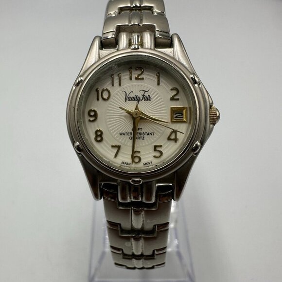 3/$30 Vanity Fair Watch Women Silver Water Resistant Date Window Working 7.75" - Picture 1 of 12